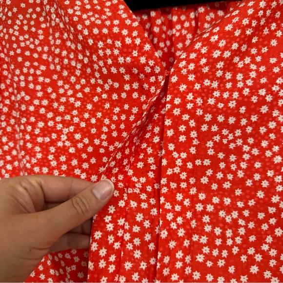 Rebecca Taylor Red Ditsy Floral Blouse Womens 2 Petal Sleeve Silk Blend Top - Picture 11 of 11